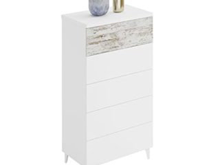 Habitdesign Comoda con 5 Cajones, para Dormitorio, Modelo Vintage, Acabado en Color Blanco Artik y Vintage, Medidas: 61 cm (Ancho) x 40 cm (Fondo) 118 x cm (Alto)