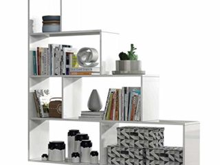 Habitdesign Estantería Decorativa, Librería Salon, Modelo Klum, Acabado en Blanco Brillo, Medidas: 145 cm (Alto) x 145 cm (Ancho) x 29 cm (Fondo)