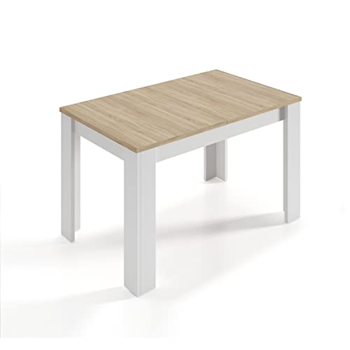 Habitdesign Mesa de Comedor Extensible, Mesa salón o Cocina, Acabado en Color Blanco Artik y Roble Canadian, Modelo Kendra, Medidas: 123-173 cm (Largo) x 75 cm (Ancho) x 78 cm (Alto)