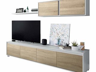 Habitdesign Mueble de Salon Moderno, Modulos de Comedor, Modelo Alida, Acabado en Blanco Artik y Roble Canadian, Medidas: 200 cm (Ancho) x 43 cm (Alto) 41 cm (Fondo)