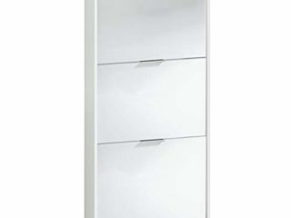 Habitdesign Zapatero 3 Puertas, Zapatero Estrecho, Acabado en Color Blanco Brillo, Medidas: 60 cm (Ancho) x 113 cm (Alto) x 22 cm (Fondo)