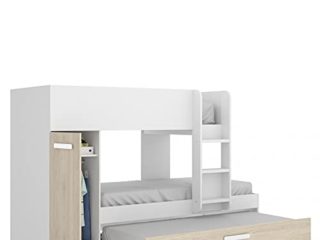 HABITMOBEL Cama Infantil litera 3 Camas en Color Blanco con Natural. 150 x 242 cm.