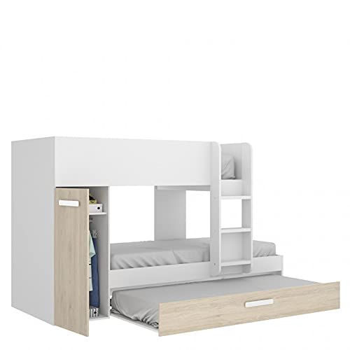 HABITMOBEL Cama Infantil litera 3 Camas en Color Blanco con Natural. 150 x 242 cm.