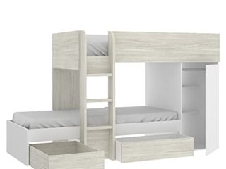 HABITMOBEL Cama Tren Alta 2 NIÑOS con Armario con Barra y 2 cajones almacenaje Permite MONTARSE DE Dos Maneras Distintas