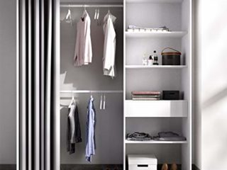 HABITMOBEL Vestidor almacenaje de Ropa con Cortina Tres baldas y Cajon, 205 cm (Alto) x 160/110 cm (Ancho) x 50 cm (Prof.)