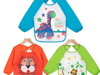 Haimoburg - Pack de 3 baberos con mangas resistentes al agua, protección contra la humedad, peto para bebés de 6 a 36 meses
