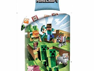 Halantex Juego de Cama Minecraft Cactus Que corren Funda nórdica y Funda de Almohada de algodón 140 x 200cm + Funda de Almohada 70 x 90cm Original