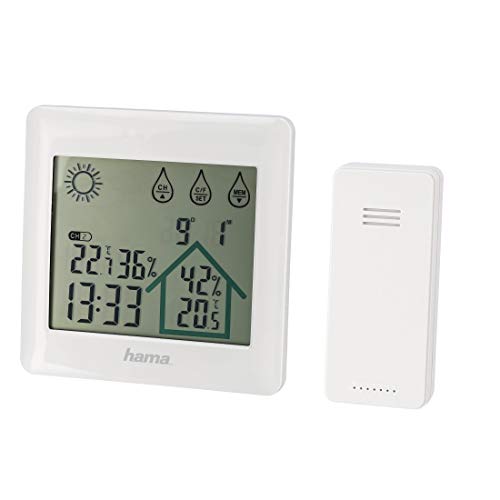 Hama| Estación meteorológica interior y exterior con Reloj digital (Weather station con funión reloj y fecha, medición temperatura y humedad y con pronóstico del tiempo) Blanco