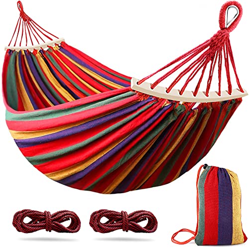 Hamaca Colgante Tela con Travesaños de Madera, 215 x 155 cm Hamaca Jardin Exterior Hamaca Camping, Capacidad de Carga de 250 kg