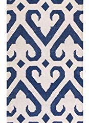 HAMID - Alfombra Kilim Naipe con Diseño Geométrico - 100% Lana - Alfombra Anudada a Mano - Alfombra de Pasillo, Salón, Dormitorio, Sala de Estar - Azul (80x250cm)