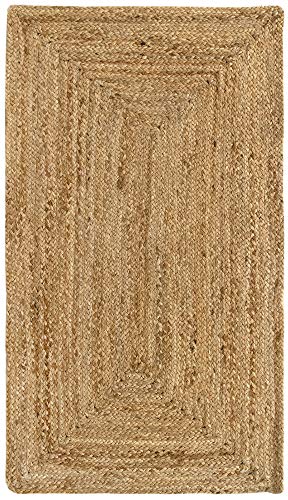 HAMID Alfombra Yute Alhambra Color Natural - Alfombra 100% Fibra de Yute, Trenzado a Mano, Alfombras de Salón, Comedor, Dormitorio, Pasillos, Color Natural (60x110cm)