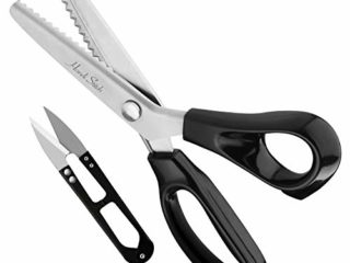 Handi Stitch Tijeras Dentadas con Cortahílos - 22,86 cm de Largo - Tijeras Tela Zigzag Mango Negro - Tijeras Manualidades Acero Inoxidable Afiladas para Costura, Sastre, Papel, Manualidades