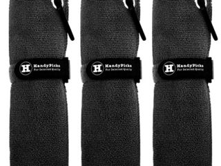 Handy Picks Toalla de Golf de Microfibra (40 x 40cm) con Mosquetón, Cierre de Gancho y Bucle – El Práctico Pack de Toallas de Limpieza de Golf, Pack de 3 (Negro)