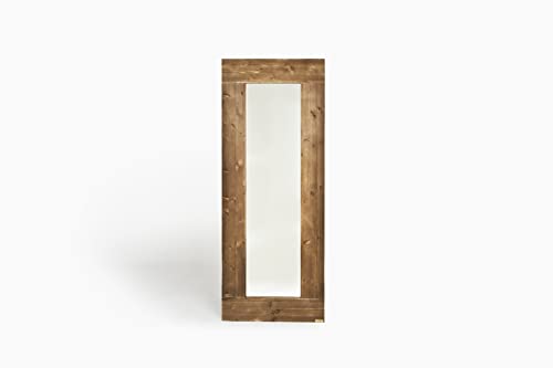 HANNUN - Espejo Grande de Madera Maciza Amarie | Espejo de Pared y Cuerpo Entero de Estilo Rústico Mediterráneo | 165 x 65 cm | Madera de Abeto Origen Sostenible | Color Nogal Envejecido