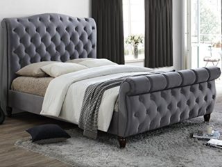 Happy Beds - Cama Colorado con diseño clásico de trineo enrollado con tapizado en gris y colchón, madera, Gris, 5FT - Frame Only