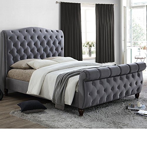 Happy Beds - Cama Colorado con diseño clásico de trineo enrollado con tapizado en gris y colchón, madera, Gris, 5FT - Frame Only