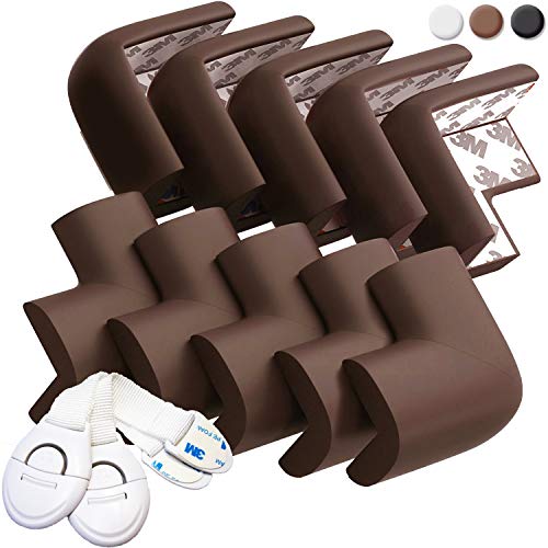 HAPPY CHLEA ® Protector de Esquinas para Bebes y Niños, Espuma Suave Protectores de Seguridad para Mesas Esquina – Protectoras Tecnología"Espuma Activa" GRATIS 2 Cerraduras de Seguridad (Marrón)