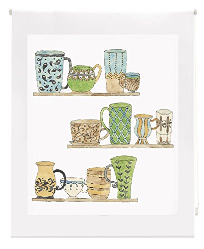HappyStor HSCC91003 Estor Enrollable Estampado Digital Cocina Tejido Traslúcido Medida Total Estor:190x250 (**Solo Ancho Tela:186-187cm.**)