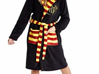 HARRY POTTER Albornoz Hombre Mujer, Bata Hombre Invierno de Forro Polar, Batas de Casa con Capucha, Merchandising Oficial Regalos para Hombre Mujer Talla S-XL (Negro, M)