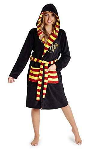 HARRY POTTER Albornoz Hombre Mujer, Bata Hombre Invierno de Forro Polar, Batas de Casa con Capucha, Merchandising Oficial Regalos para Hombre Mujer Talla S-XL (Negro, M)