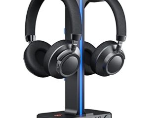 havit RGB Soporte de Cascos Gaming Dual con 2 Cargador USB,Soporte para Auriculares Gaming con 7 Modos de iluminación RGB, para PC/Netbook/Gamer,Negro