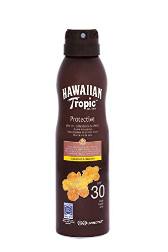 Hawaiian Tropic - Protective Bruma Aceite Seco SPF 30 - Protección Alta - Bronceador en Spray - Sabor Exótico de Coco y Mango. Formato Bruma: 180 ml