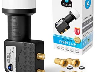 HB-DIGITAL Twin LNB LNC 2 SAT Participantes Directos Full HD TV 3D 4K 8K UHD + Contactos Chapados En Oro + Protección Contra La Intemperie (extensible) En El Conjunto Con 4 F-conectores