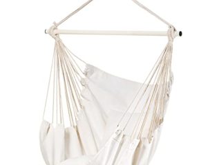 HBselect Columpio Colgante Silla Hamaca, Silla Columpio Portátil de Algodón con Bolsillo, Silla Colgante Exterior Interior con Gancho Cuerda de Nailon Varilla de Metal Galvanizado Duradera(Blanco)