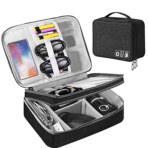 Hcfgs Bolsa organizadora de cables de viaje, bolsa organizadora de accesorios electrónicos, bolsa universal para cables, banco de energía, unidad USB, cargador de disco duro (Negro)