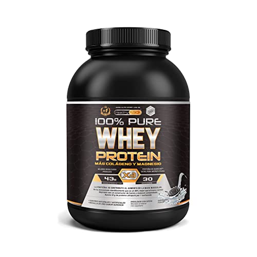 Healthy Fusion Whey Protein | Proteina whey pura con colágeno + magnesio | Mejora tus entrenamientos | Protege y aumenta la masa muscular | 1000g de proteína (Galletas)