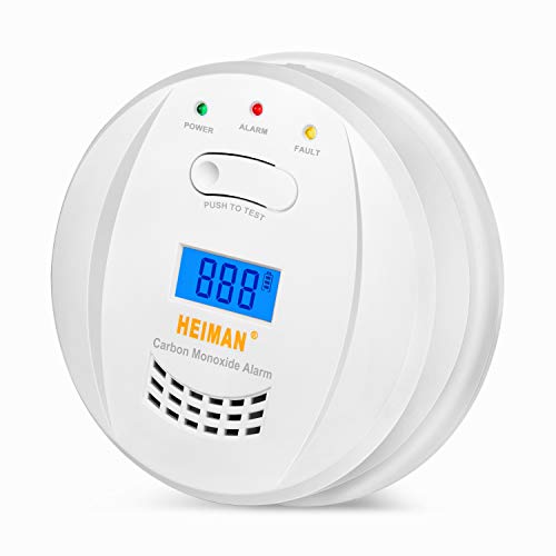 HEIMAN Detector de monóxido de carbono, EN 50291, alimentado por baterías de 5 años y sensor de 10 años, alarma CO, con pantalla LCD-723ESY