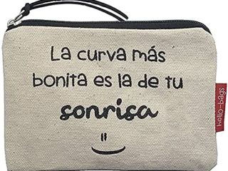 Hello-Bags Bolso Monedero/Billetero/Tarjetero. Algodón 100%. Blanco. con Cremallera y Forro Interior. 14 * 10 cm. Incluye sobre Kraft de Regalo.