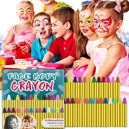 HENMI Pinturas Cara para Niños Halloween, Seguridad no tóxica Pintura Facial, Pintura Cara para niños/Pintar Barriga Embarazada,Encajar Fiestas de Carnaval/Pascua de Resurrección (28 Colores)