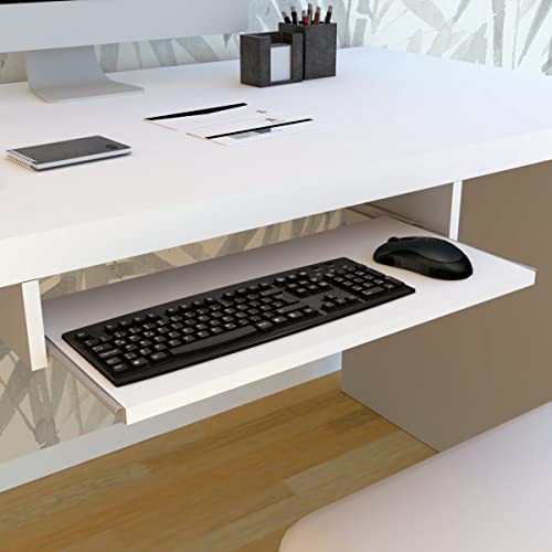 Henor PortaTeclado Bandeja Extraíble Madera 70 x 31 x 11 cm Bajo Escritorio Bajo Mesa Blanco