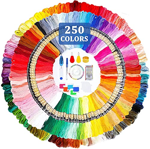 HEPAZ Hilos de Bordar,321 Piezas Hilos de Bordado,250 Colores con 10 Tablero Blanco de la Bobina para Costura,Kit de Hilos Cross Stitch Bordado