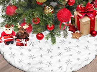 Herbst 122cm/48Inch Falda Arbol Navidad, Cubre Pie Arbol de Navidad Blanco, Alfombra Arbol de Navidad con Copos de Nieve Plata para Decoración de Navidad al Hogar
