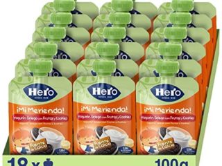 Hero Baby Mi Merienda Bolsitas de Yogurín Griego con Zumos de Fruta y Cookies - Para Bebés a Partir de los 12 Meses - Pack de 18 x 100 g