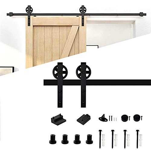 Herrajes Puerta Corredera Kit Juego de Herrajes para Puerta Corredera de 150 CM Puerta corredera de granero Kit de hardware Armario de garaje Acero al carbono soltero madera Cojinete pesado