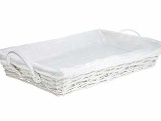HERSIG - Bandeja Plancha Mimbre Natural | Cesta Colada Rectangular con Forro y Asas - 60 x 40 x 10 cm - Blanco