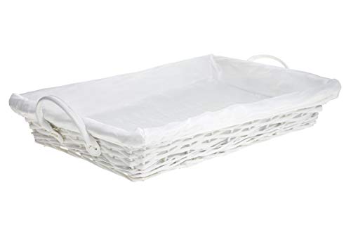 HERSIG - Bandeja Plancha Mimbre Natural | Cesta Colada Rectangular con Forro y Asas - 60 x 40 x 10 cm - Blanco