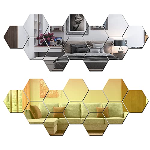 Hexágono Espejo Hojas De Pared 24 Piezas Espejos Hexagonales Pared Bricolaje Hexagonales Pegatinas Decoración Espejo Adhesivo Hexágono Sin Marco Espejos Hexágono Autoadhesivo Para Salón Dormitorio