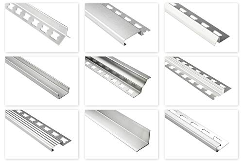 HEXIM Riel de acero inoxidable para azulejos, 2 m, gran selección de alturas y perfiles, acero inoxidable V2A, perfil protector de bordes de 32 mm para esquinas interiores