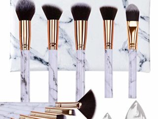 HEYMKGO brochas de maquillaje profesional de mármol, sintéticas naturales suaves y sin olor, 10 unidades brochas maquillaje + 2 esponjas + bolsa de cosméticos con patrón de mármol maquillaje mujer