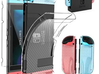 HEYSTOP Carcasa Compatible con Nintendo Switch, Funda Nintendo Switch con Protector de Pantalla para Nintendo Switch Console y Grip con 6 Agarres para el Pulgar, Nueva Versión