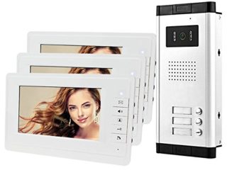 HFeng 7 '' Intercom videoportero Sistema de sistema 700TVL Visión nocturna Cámara exterior Timbre para 3 apartamentos, 1 cámara + 3 monitores