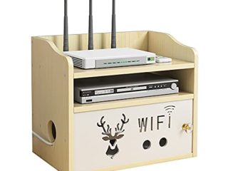Hggzeg Caja de Almacenamiento de enrutador Estante de Almacenamiento WiFi de Madera de Escritorio Multicapa con Estante de Almacenamiento de celosía (jl05, Madera de Arce Blanco)