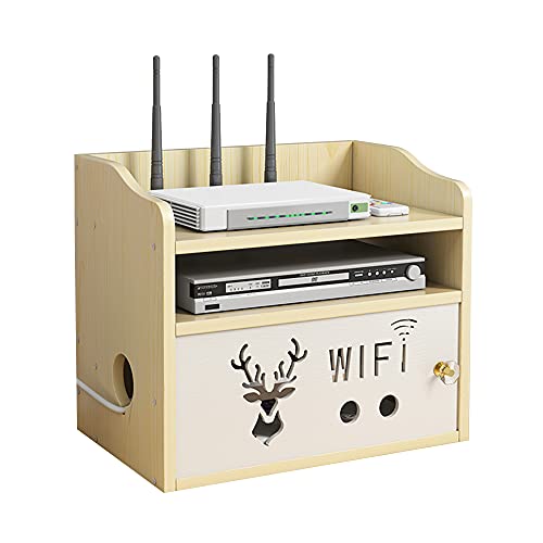 Hggzeg Caja de Almacenamiento de enrutador Estante de Almacenamiento WiFi de Madera de Escritorio Multicapa con Estante de Almacenamiento de celosía (jl05, Madera de Arce Blanco)