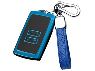 HIBEYO Samrt - Funda para llave de coche compatible con Renault Megane, Espace, Scenic, Laguna, koleos, Clio Zoe (4 botones), color azul