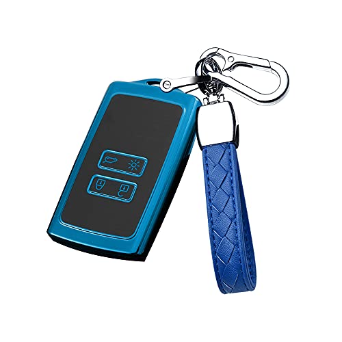 HIBEYO Samrt - Funda para llave de coche compatible con Renault Megane, Espace, Scenic, Laguna, koleos, Clio Zoe (4 botones), color azul