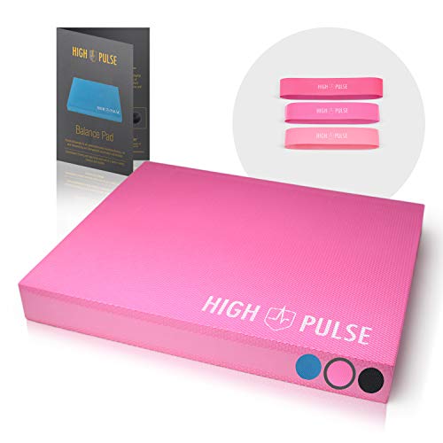 High Pulse Colchoneta Equilibrio + Poster Ejercicios + Bandas elásticas fitness – Plataforma de equilibrio para fitness, yoga, pilates y tratamiento de lesiones (Rosa)